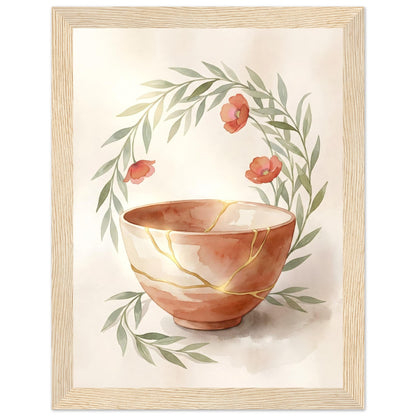 9th Anniversary Gift for Her - Kintsugi Pottery Wall Art - 20x25 cm / 8x10″ - White frame / Ready-to-hang - Sparkycare