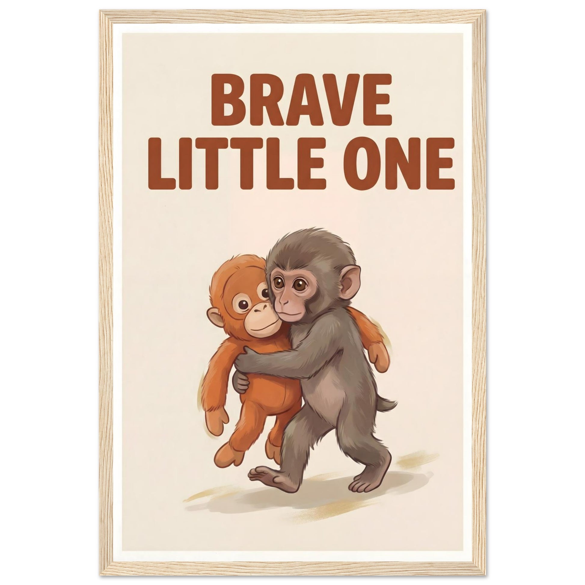 Brave Little One Monkey Poster - Bold Typography Framed Art - 30x45 cm / 12x18″ - Wood frame / Ready-to-hang - Sparkycare