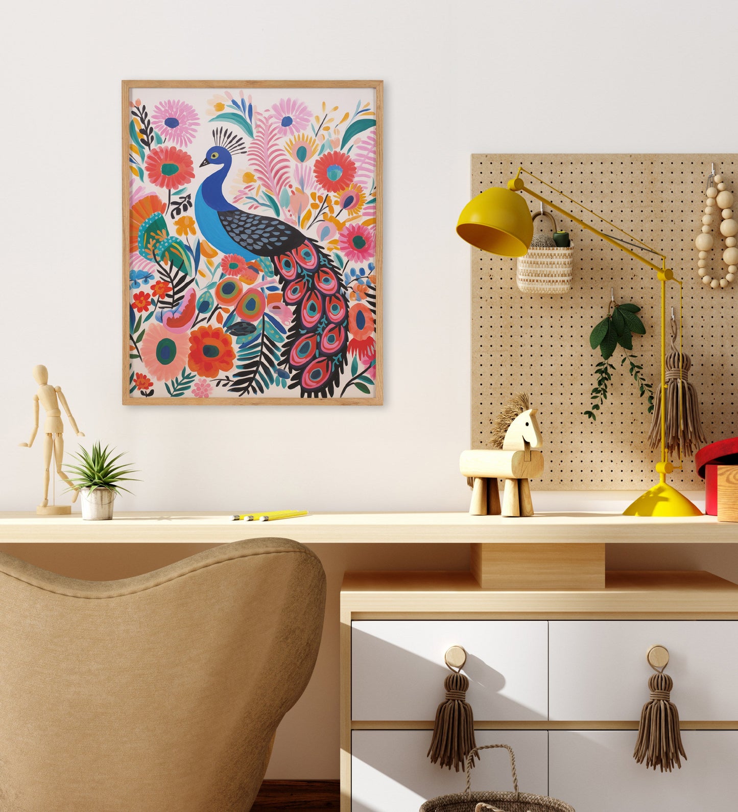 Boho Peacock and Botanicals Framed Wall Art