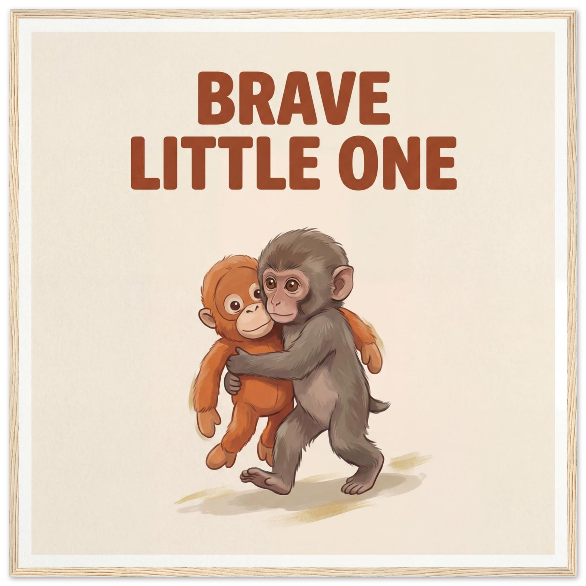 Brave Little One Monkey Poster - Bold Typography Framed Art - 70x70 cm / 28x28″ - Wood frame / Ready-to-hang - Sparkycare