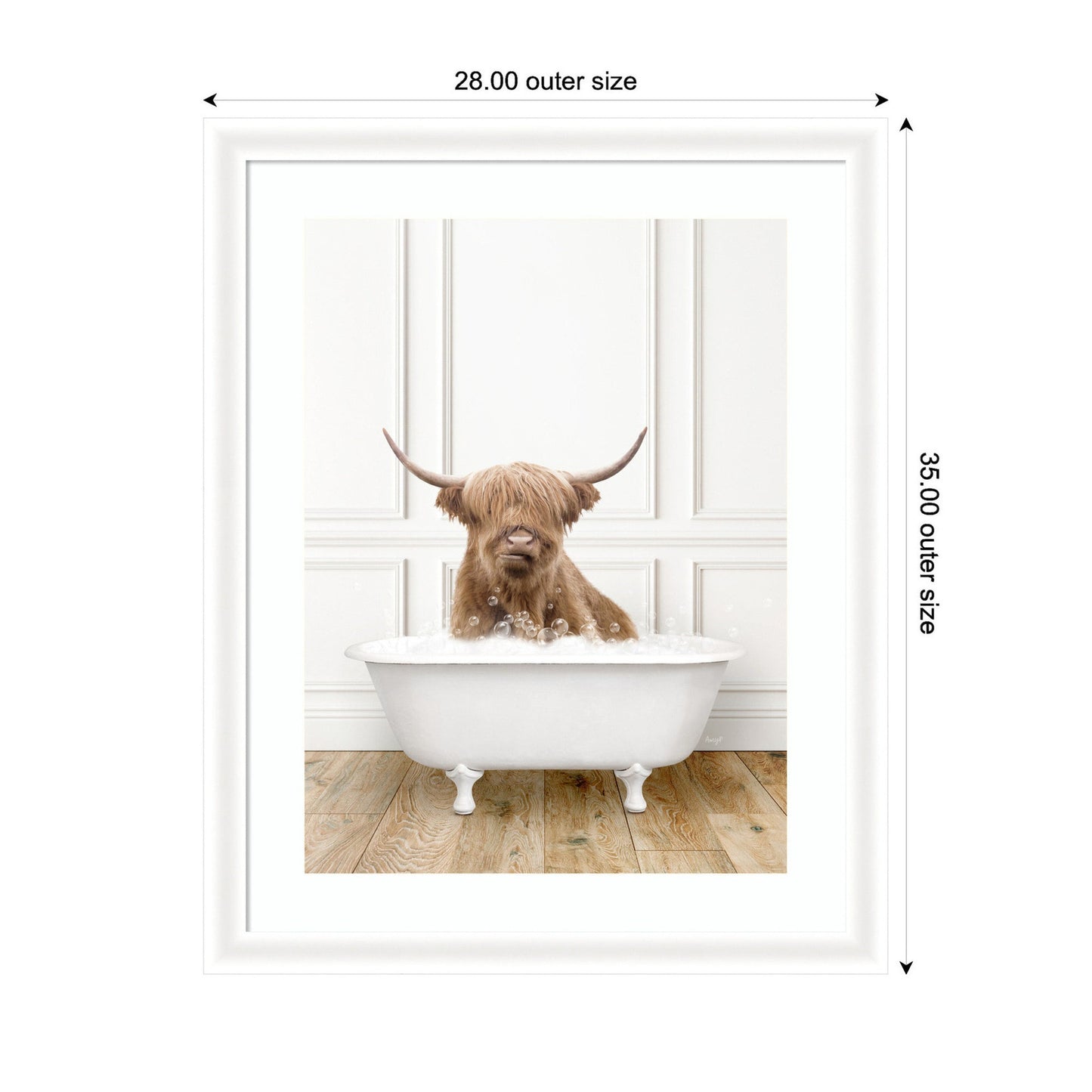 Highland Cow in Traditional Vintage Bathtub by Amy Peterson Framed Wall Art Print