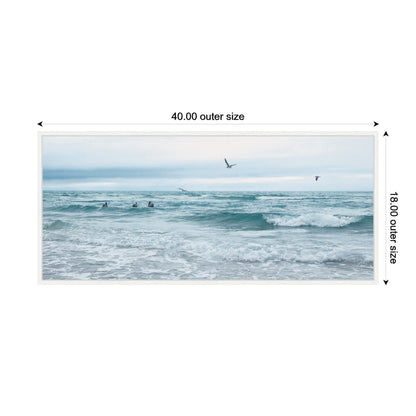 Ocean Swim Panoramic Coastal Framed Canvas Wall Art
