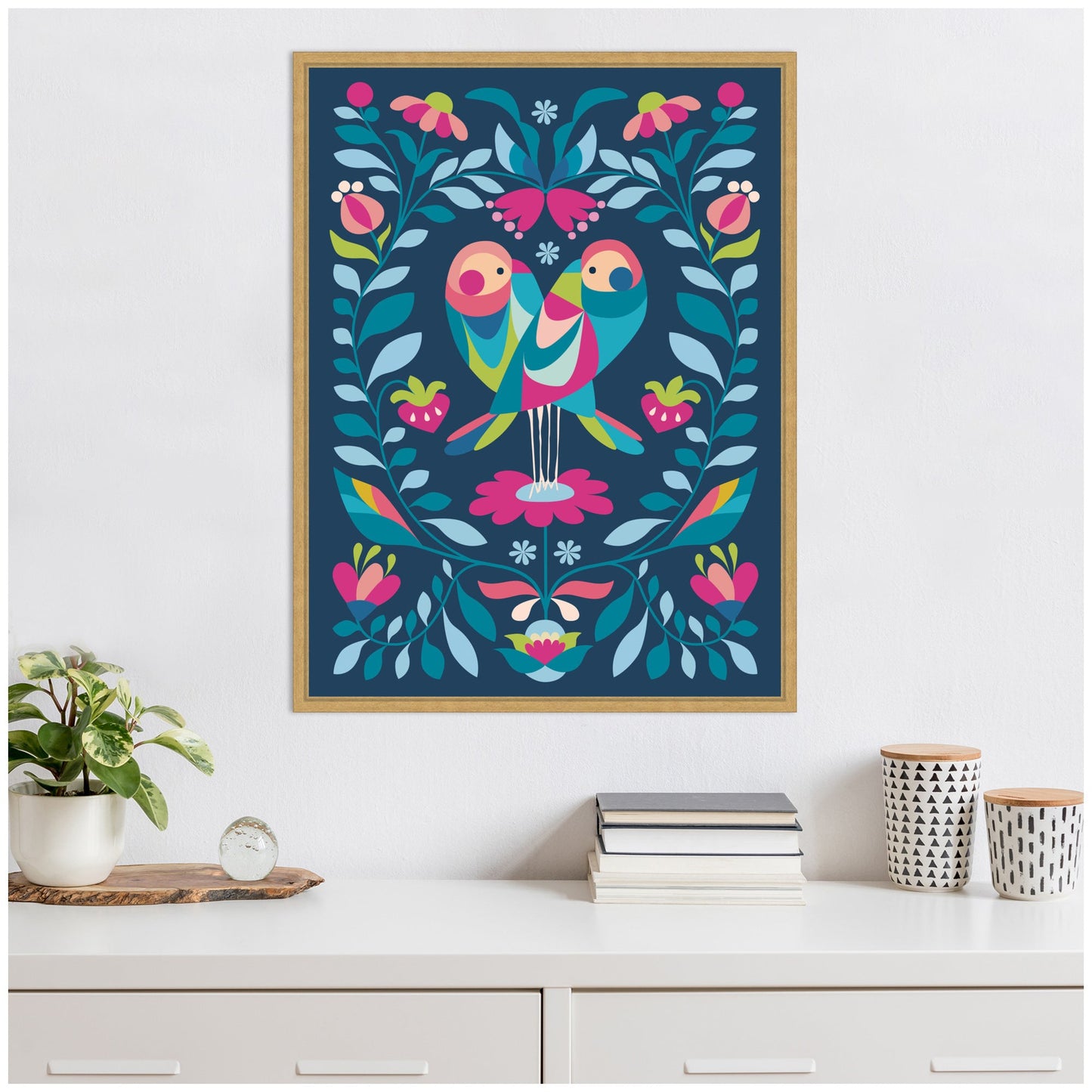 Love Birds Framed Canvas Wall Art
