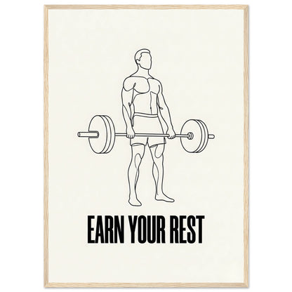 Earn Your Rest - Minimalist Deadlift Gym Poster - 20x25 cm / 8x10″ - White frame / Ready-to-hang - Sparkycare