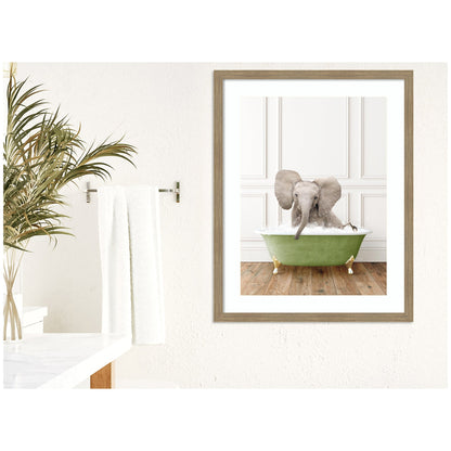 Baby Elephant in Transitional Bathtub by Amy Peterson Framed Wall Art Print