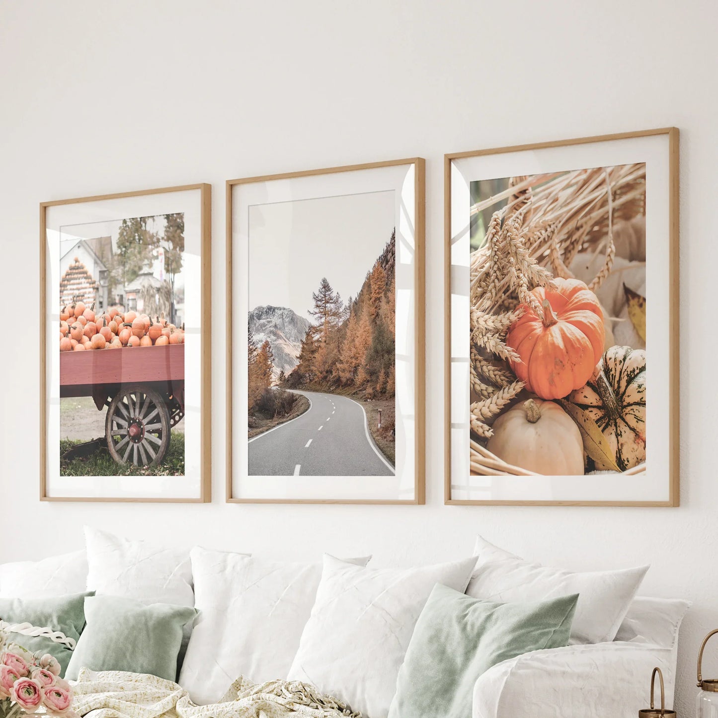 Autumn Pumpkin Wall Art Set of 3 Rustic Fall Prints