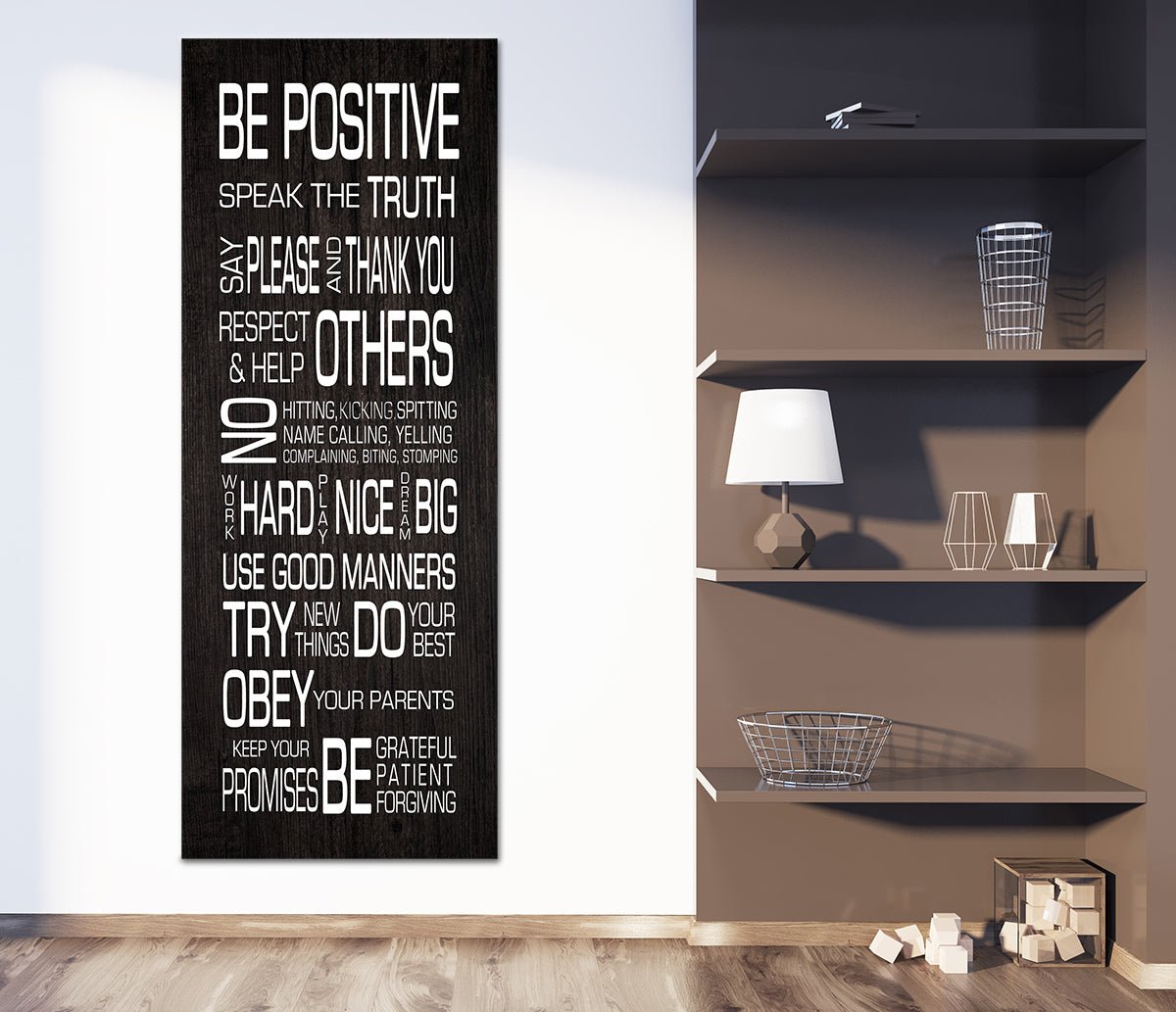 Family Rules Be Positive Speak The Truth canvas wall art for the kitchen