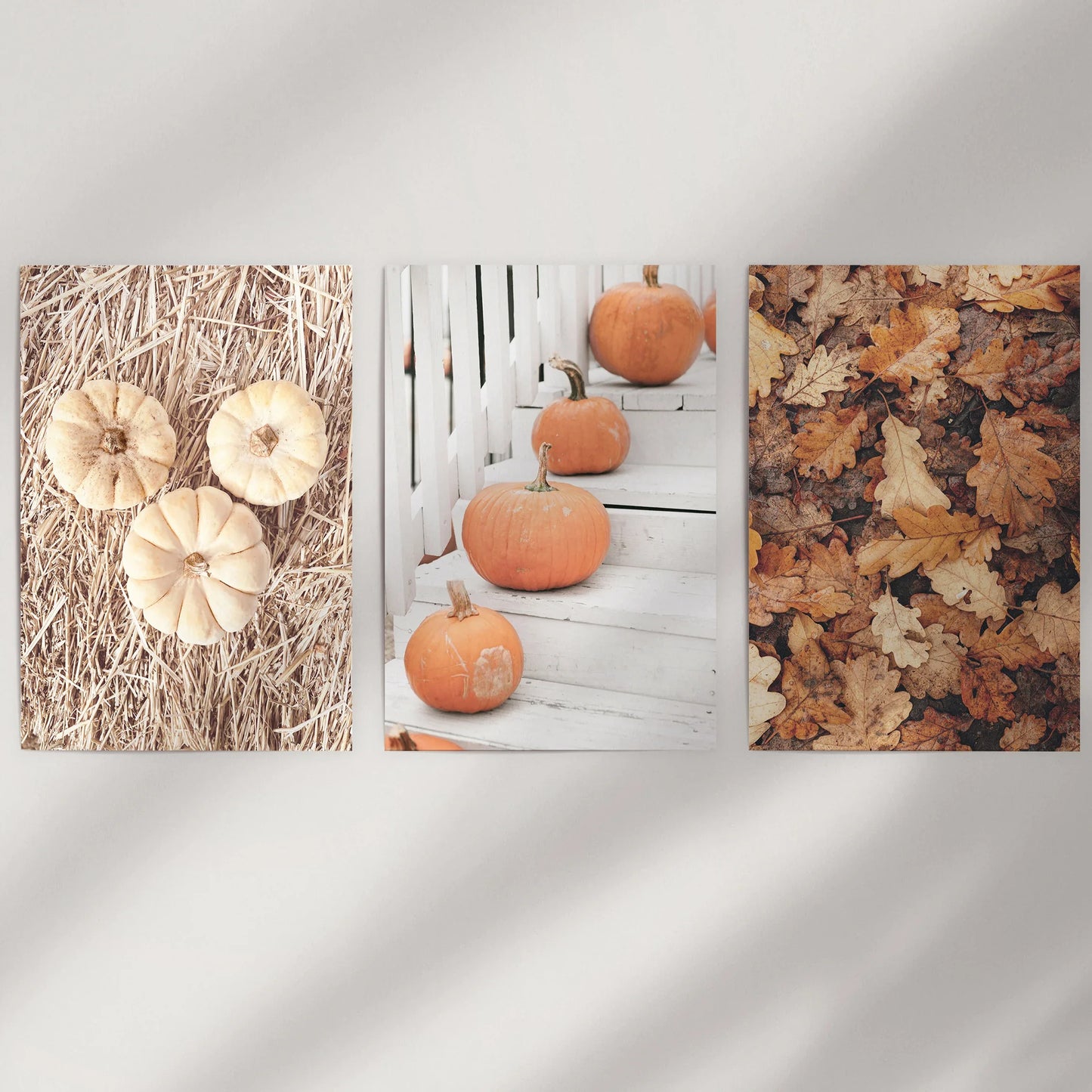 Cozy Fall Wall Art Set of 3 Pumpkins and Autumn Leaves