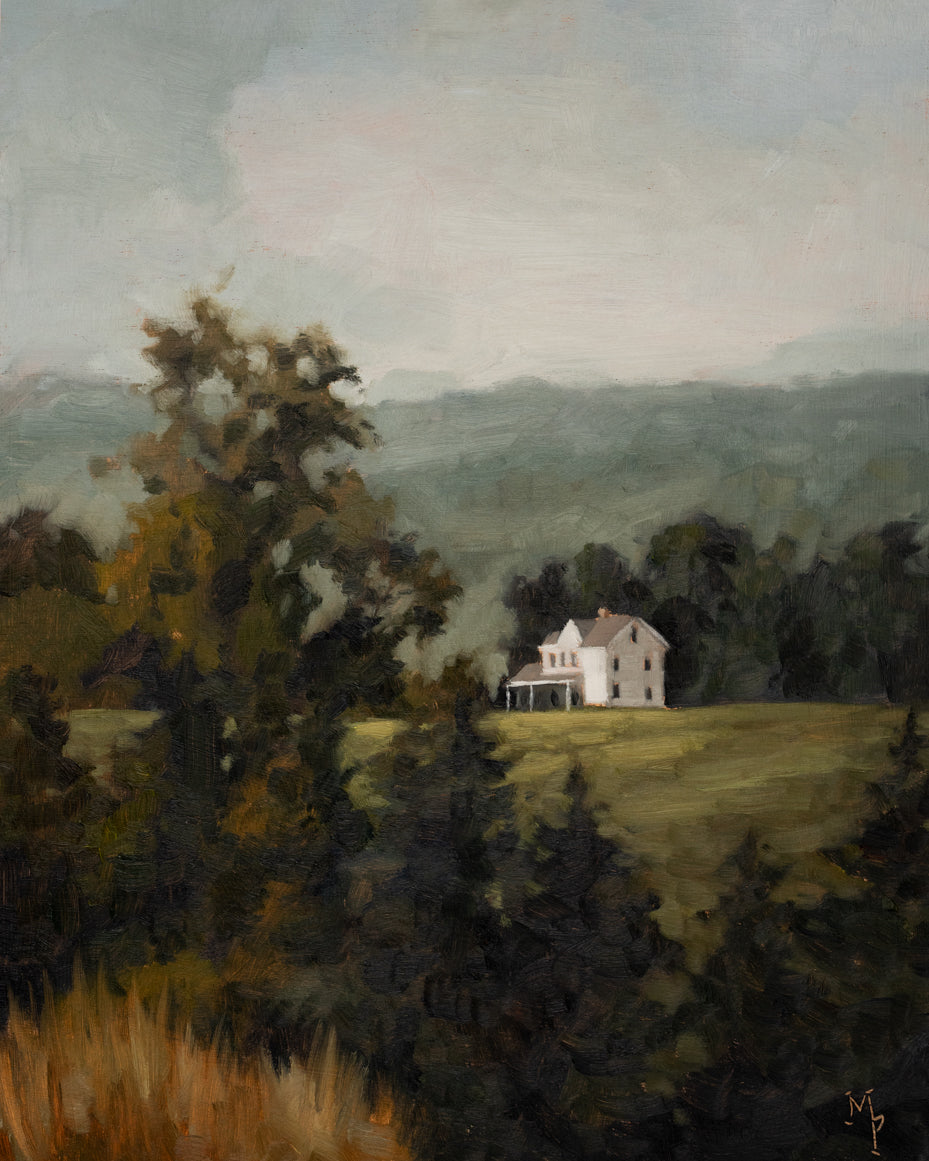Farmhouse on a hill landscape fine art print by Marian Parsons