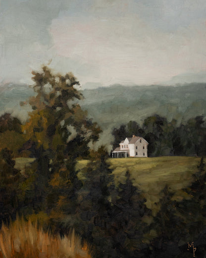 Farmhouse on a hill landscape fine art print by Marian Parsons