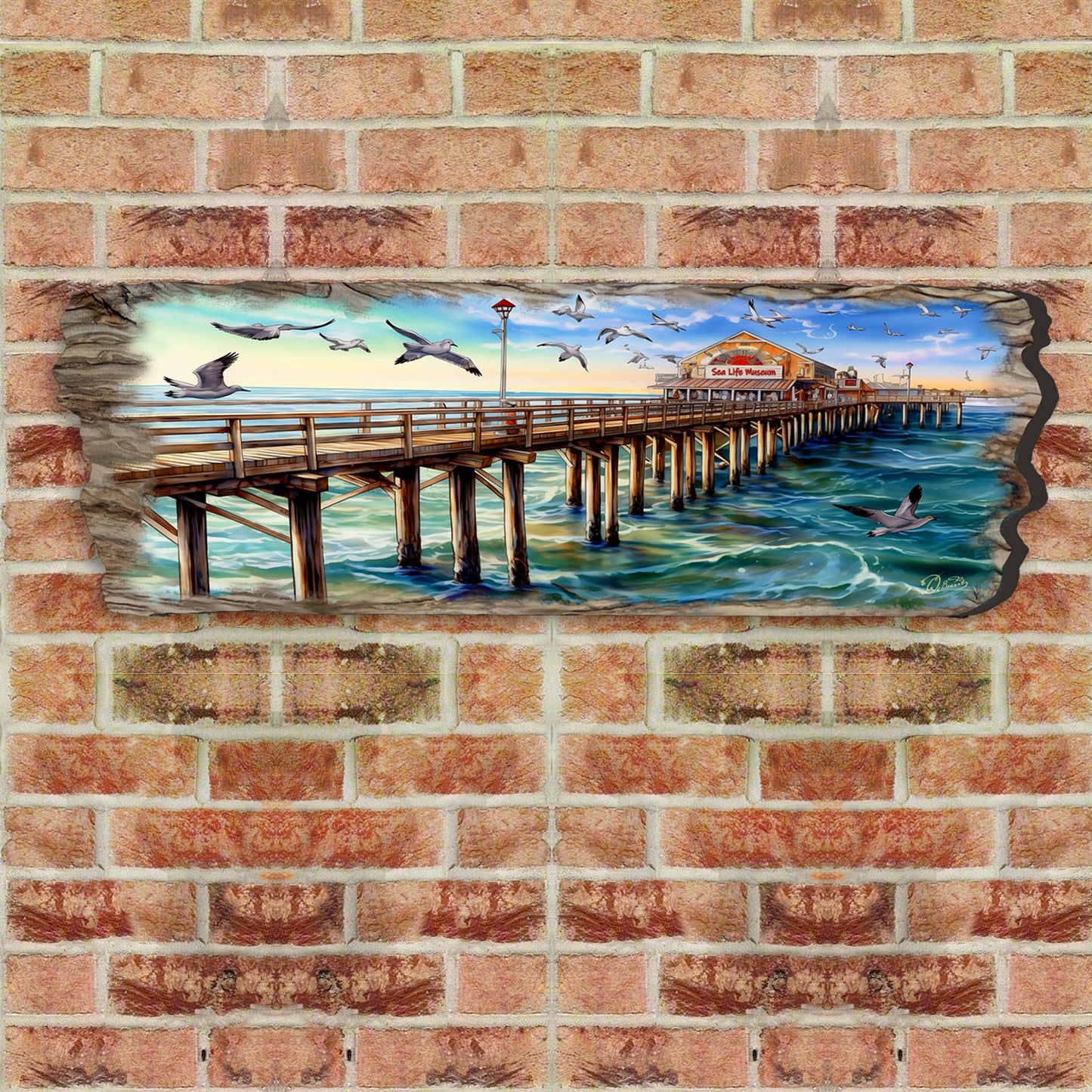 Pier Panorama Wood Wall Art - Coastal Seascape Decor