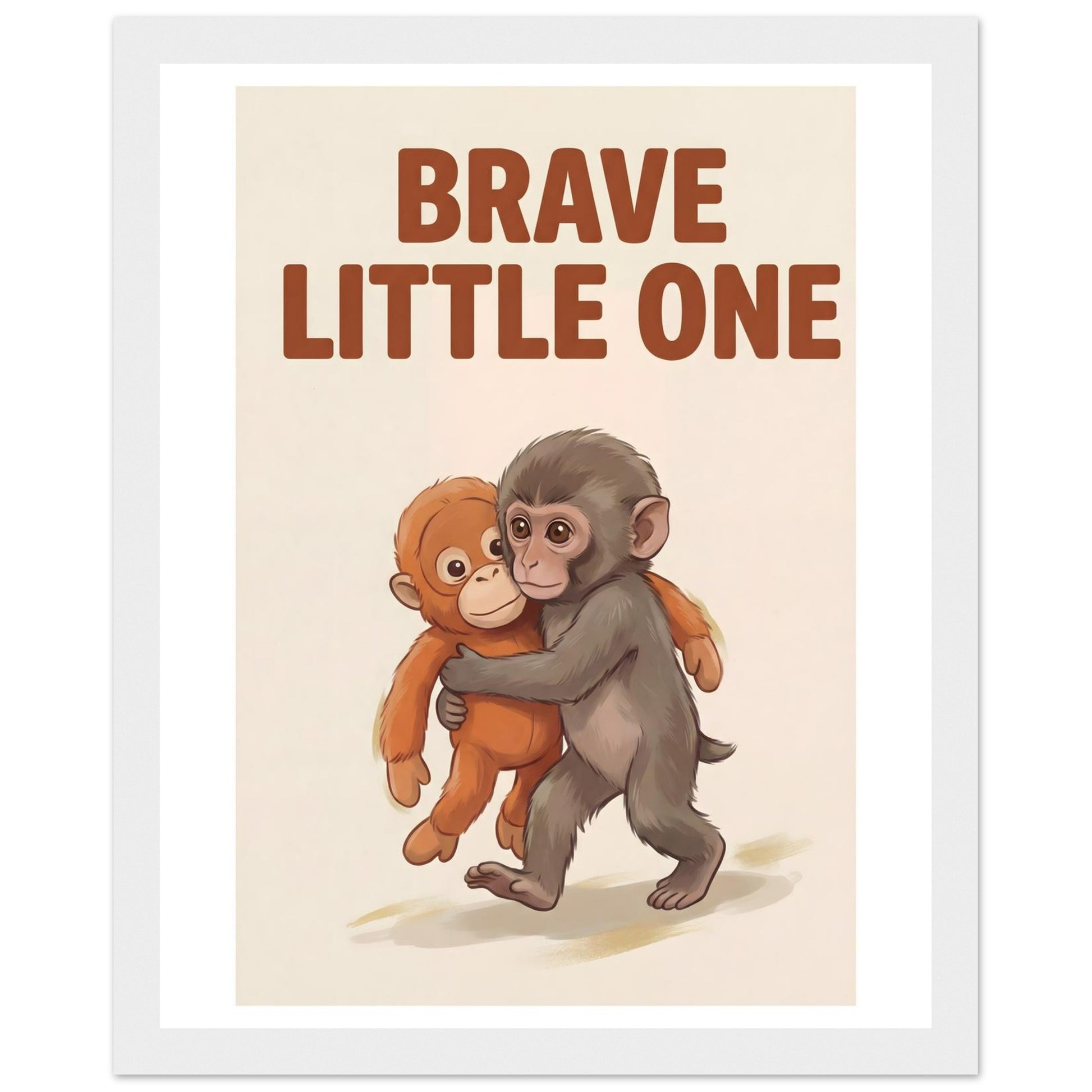 Brave Little One Monkey Poster - Bold Typography Framed Art - 20x25 cm / 8x10″ - White frame / Ready-to-hang - Sparkycare
