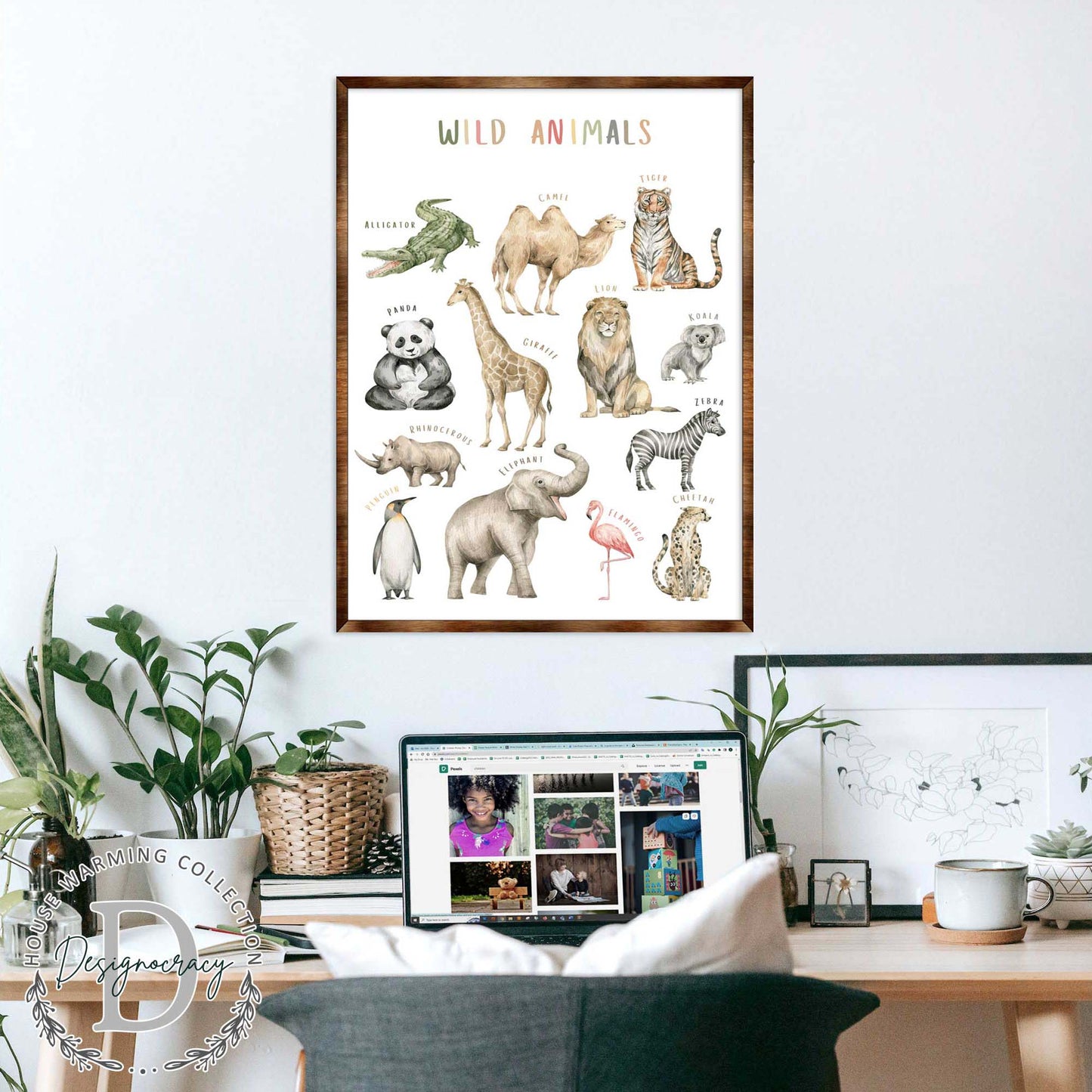 Wild Animals Wooden Kids Room Wall Art Poster