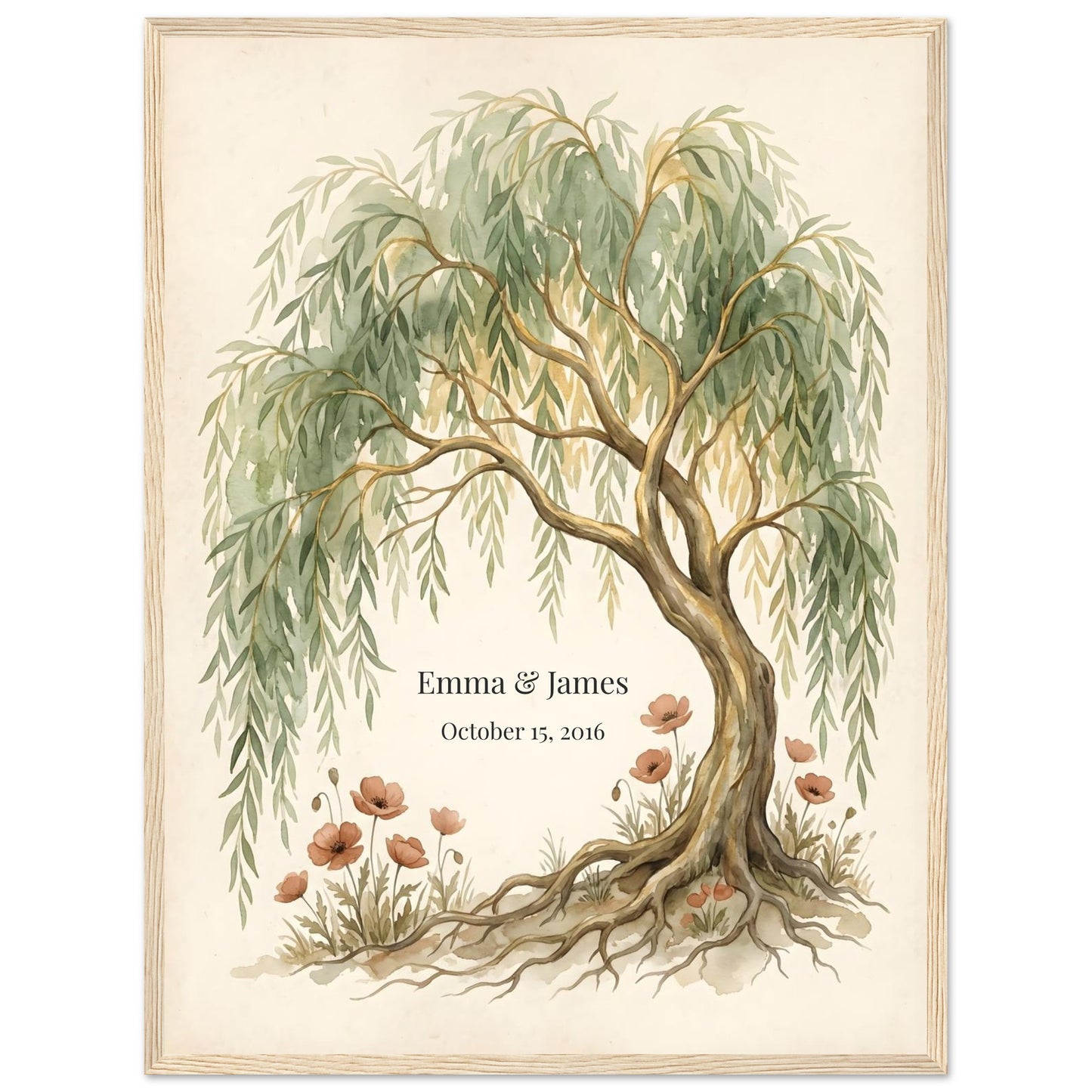 Personalized Willow Tree 9th Anniversary Wall Art - 45x60 cm / 18x24″ - Wood frame / Ready-to-hang - Sparkycare