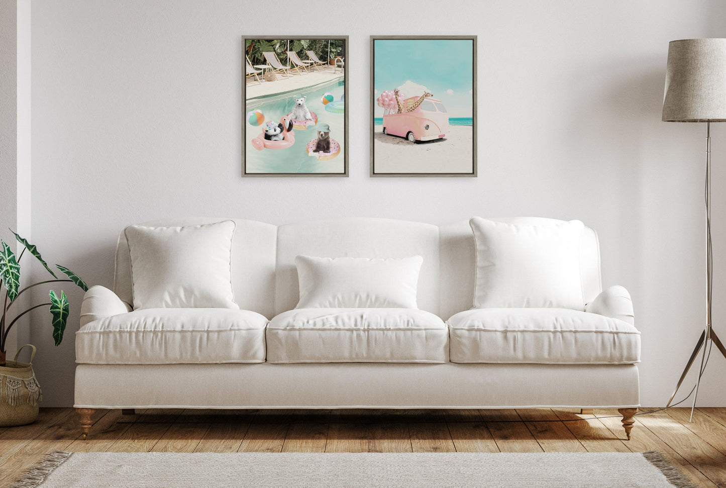 Pool Party Animals Whimsical Framed Canvas Wall Art