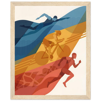 Abstract Triathlon Print: Geometric Swim Bike Run Wall Art - 20x25 cm / 8x10″ - Wood frame / Ready-to-hang - Sparkycare