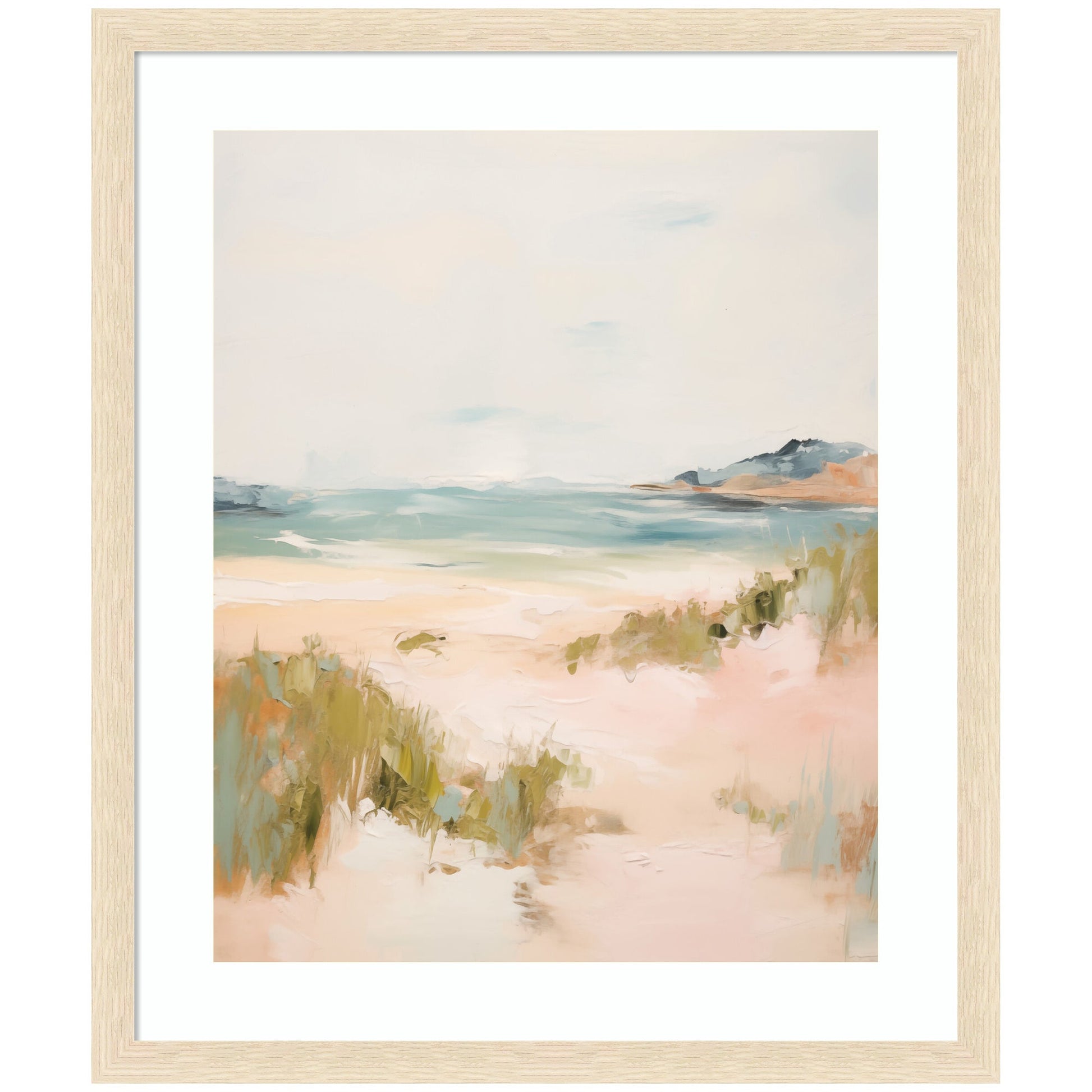 Tranquil layered landscape print in a wood frame