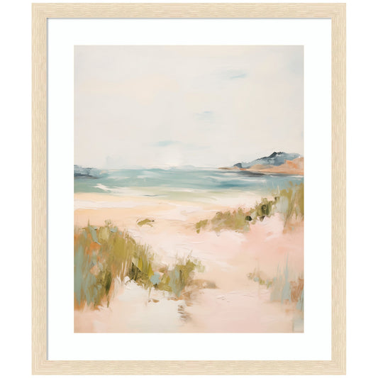 Tranquil layered landscape print in a wood frame