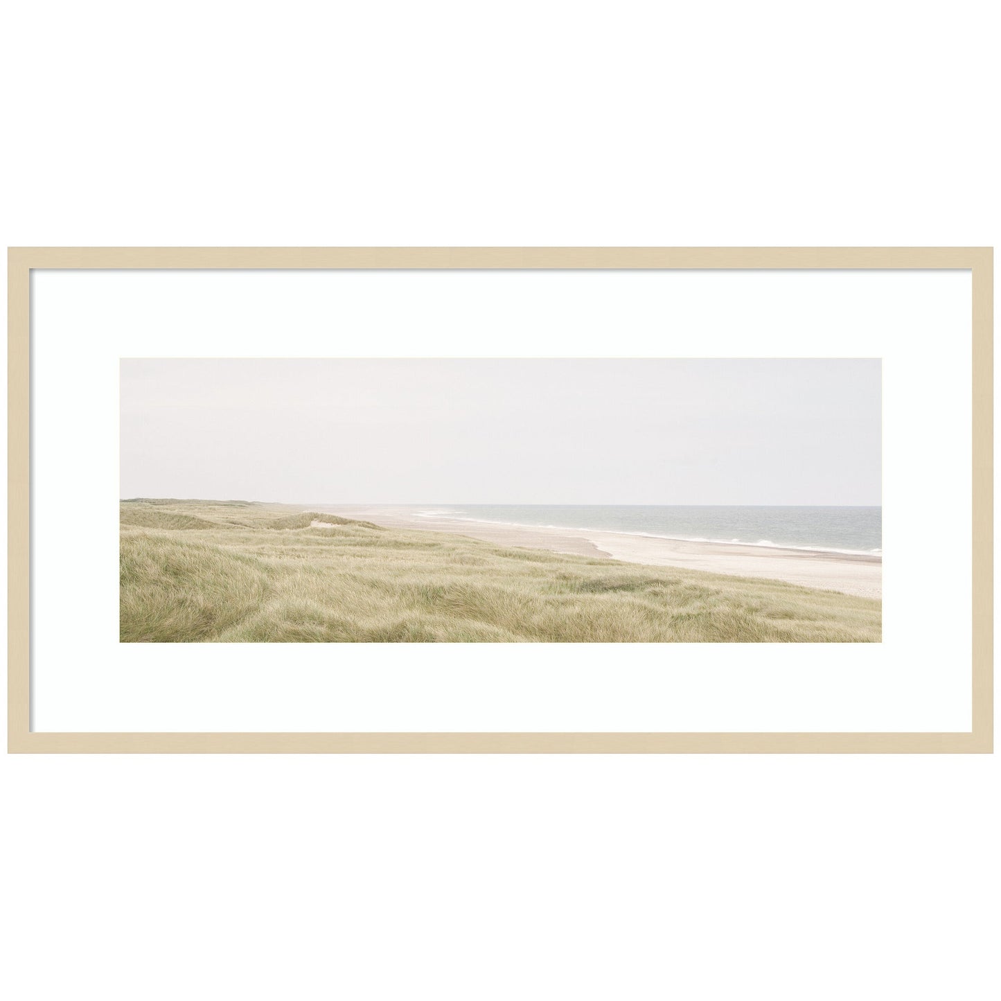 Peaceful coastal shoreline with soft open water in a wood frame