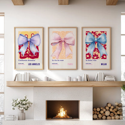 Girly Bow Wall Art Set of 3 Preppy Pastel Prints