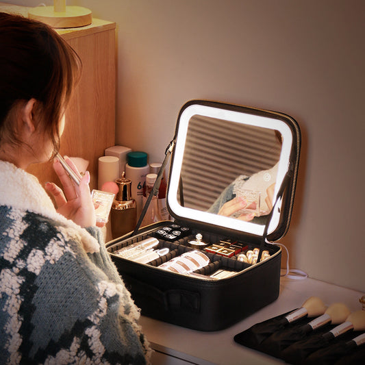 Makeup Organizer Bag with Light-Up Mirror – Travel-Ready Beauty Station with Adjustable Dividers & LED Lighting
