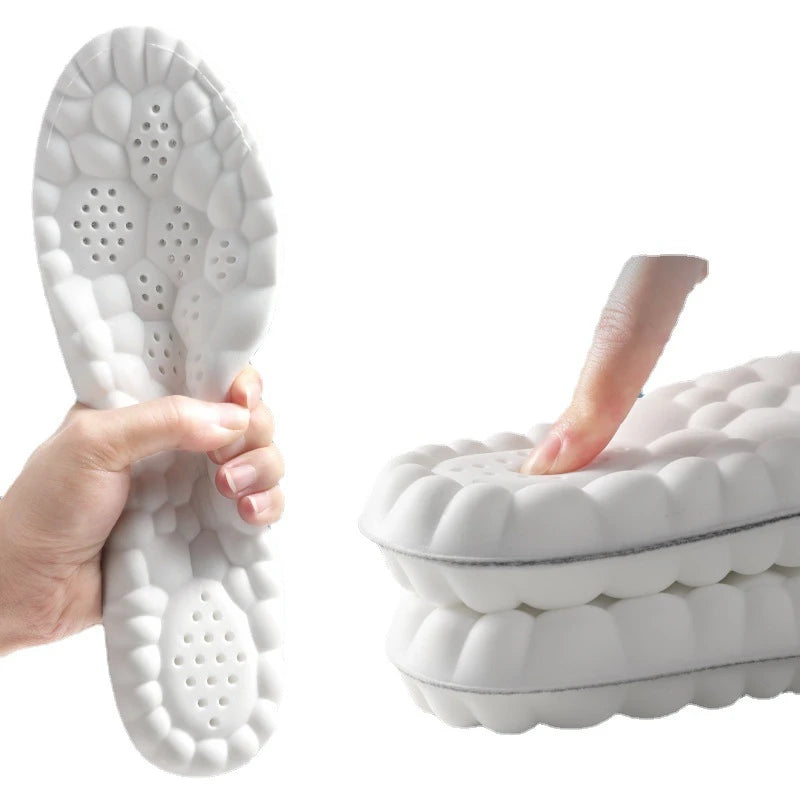 finger pressing soft cloud foam insole demonstrating elastic bounce back
