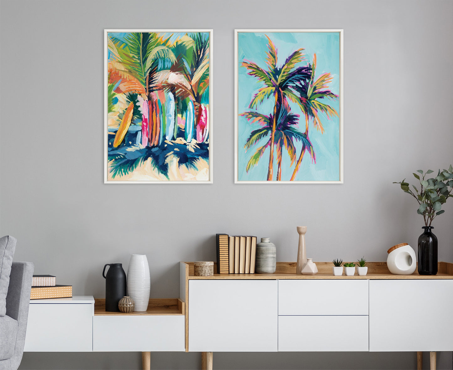 Surf and Sand Tropical Palms Framed Canvas Wall Art Set