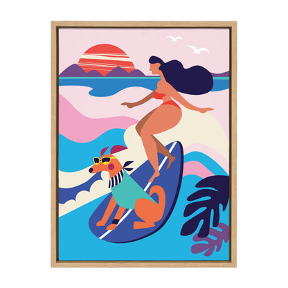 Mid Century Modern Surf Dog Framed Canvas Wall Art