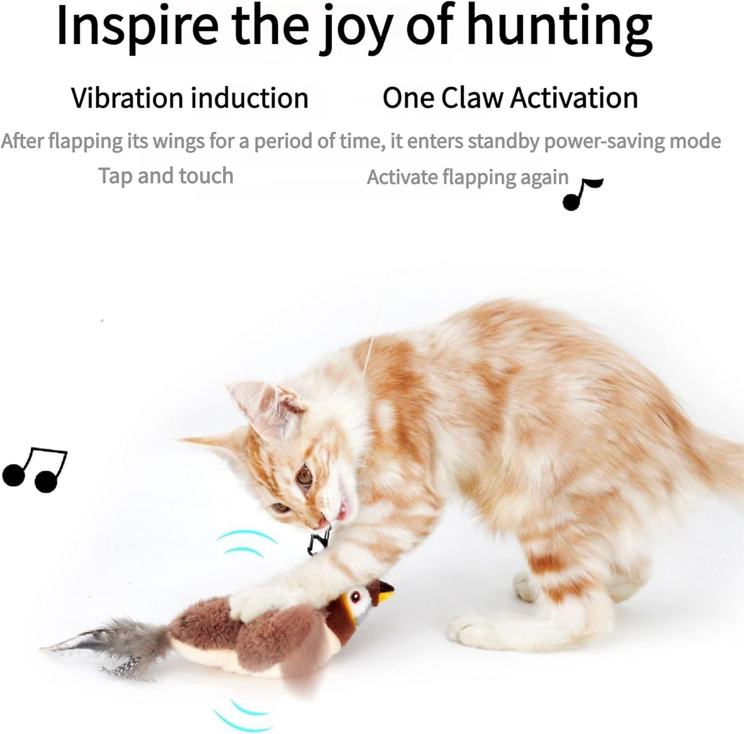 flapping feather bird cat toy on floor