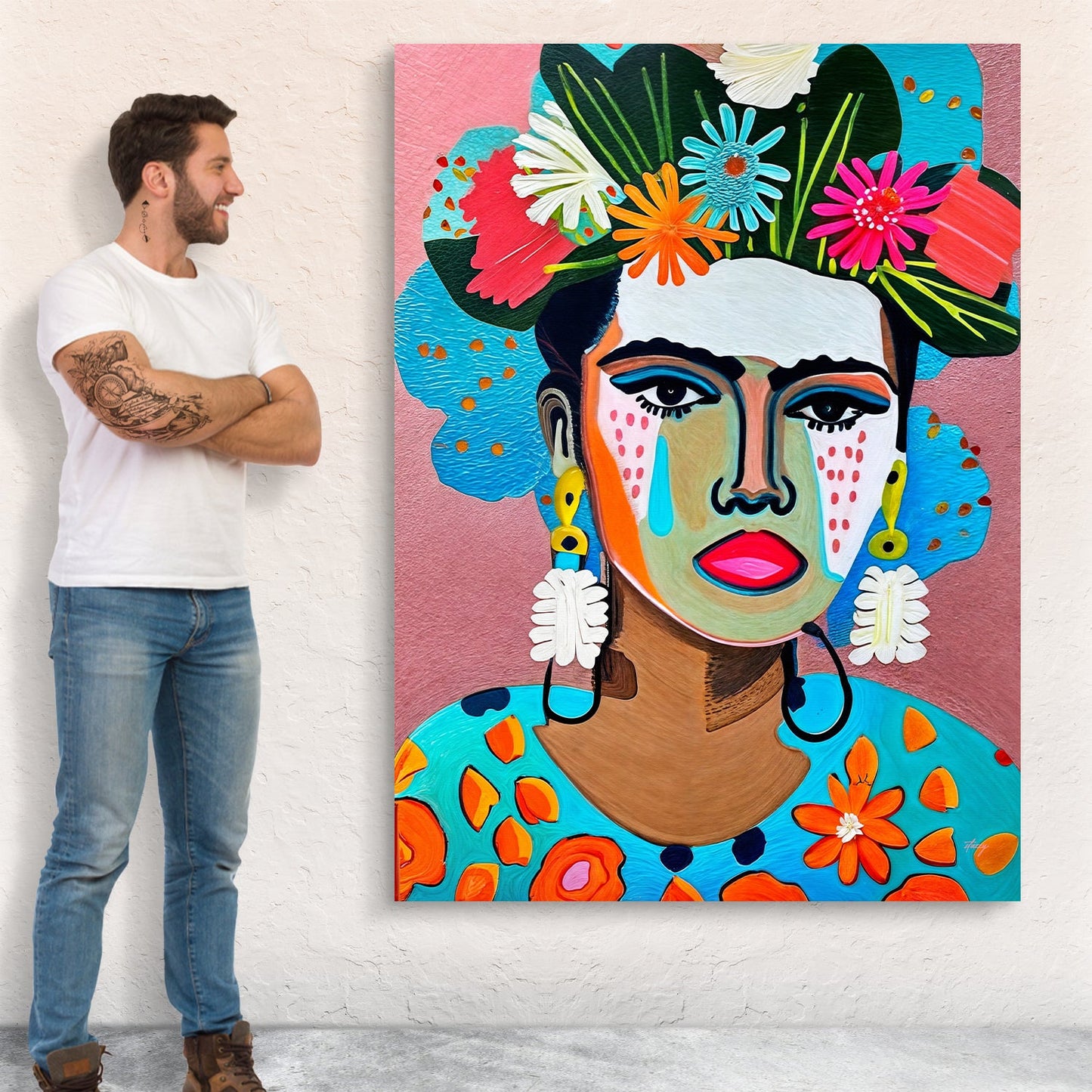 Floral Muse II Portrait with Flowers Canvas Wall Art