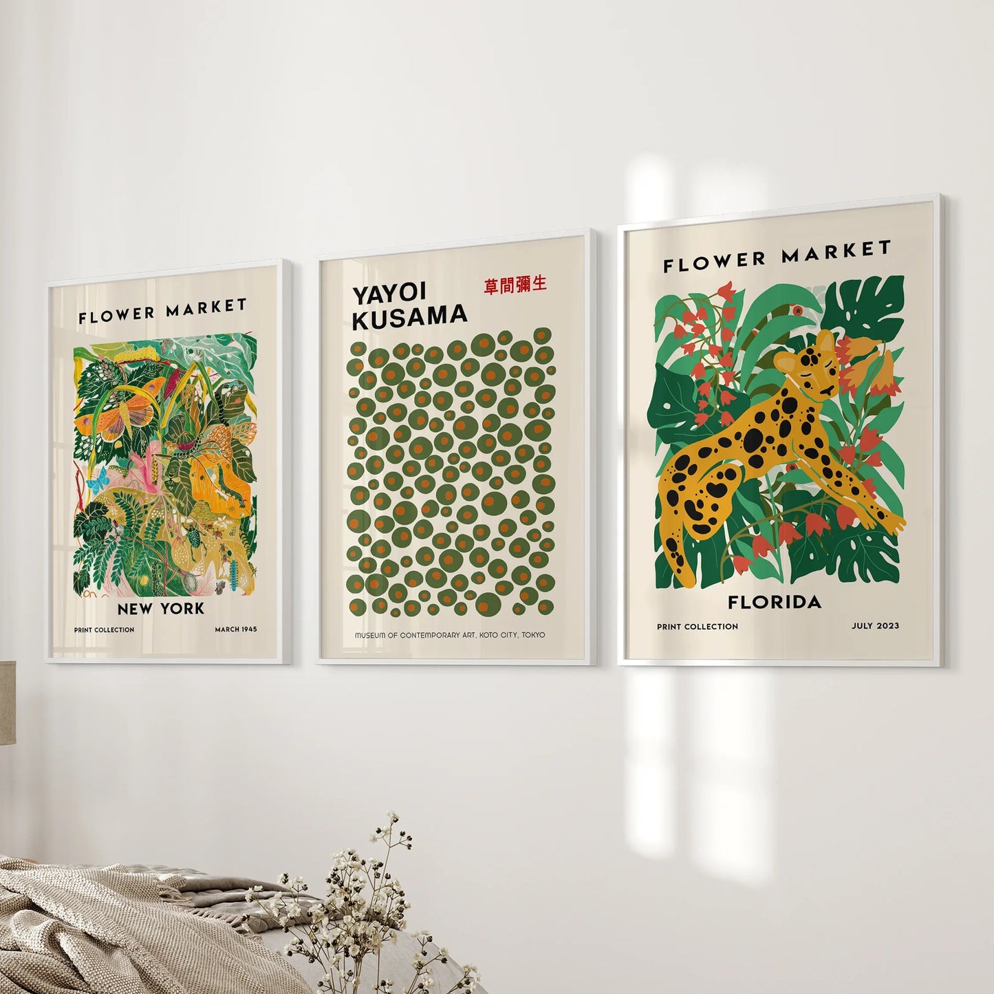 Flower Market Wall Art Set of 3 Modern Tropical Prints