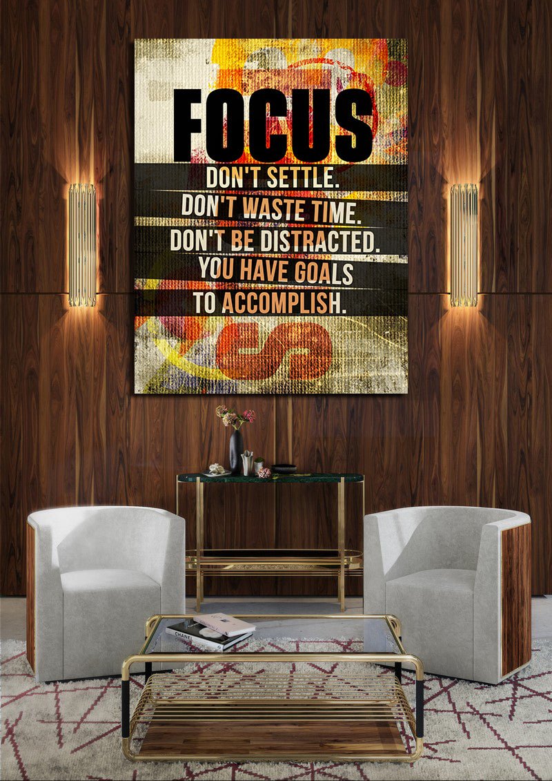 Focus don't settle motivational canvas wall art