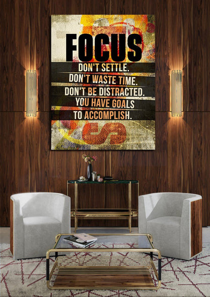 Focus don't settle motivational canvas wall art