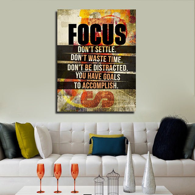 Focus Don't Settle Motivational Canvas Wall Art