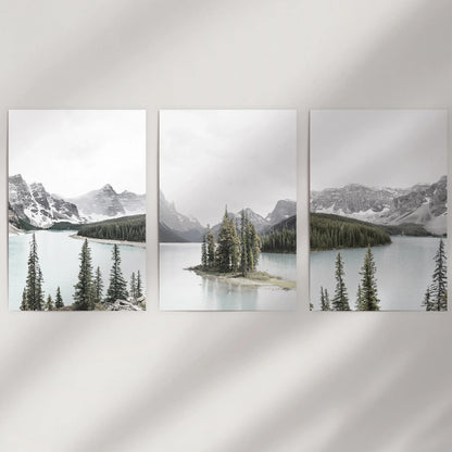 Canada Mountain Lake Wall Art, 3 Piece Nature Print Set
