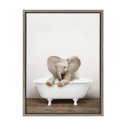Sylvie Baby Elephant No 6 in Rustic Bath Framed Canvas by Amy Peterson Art Studio