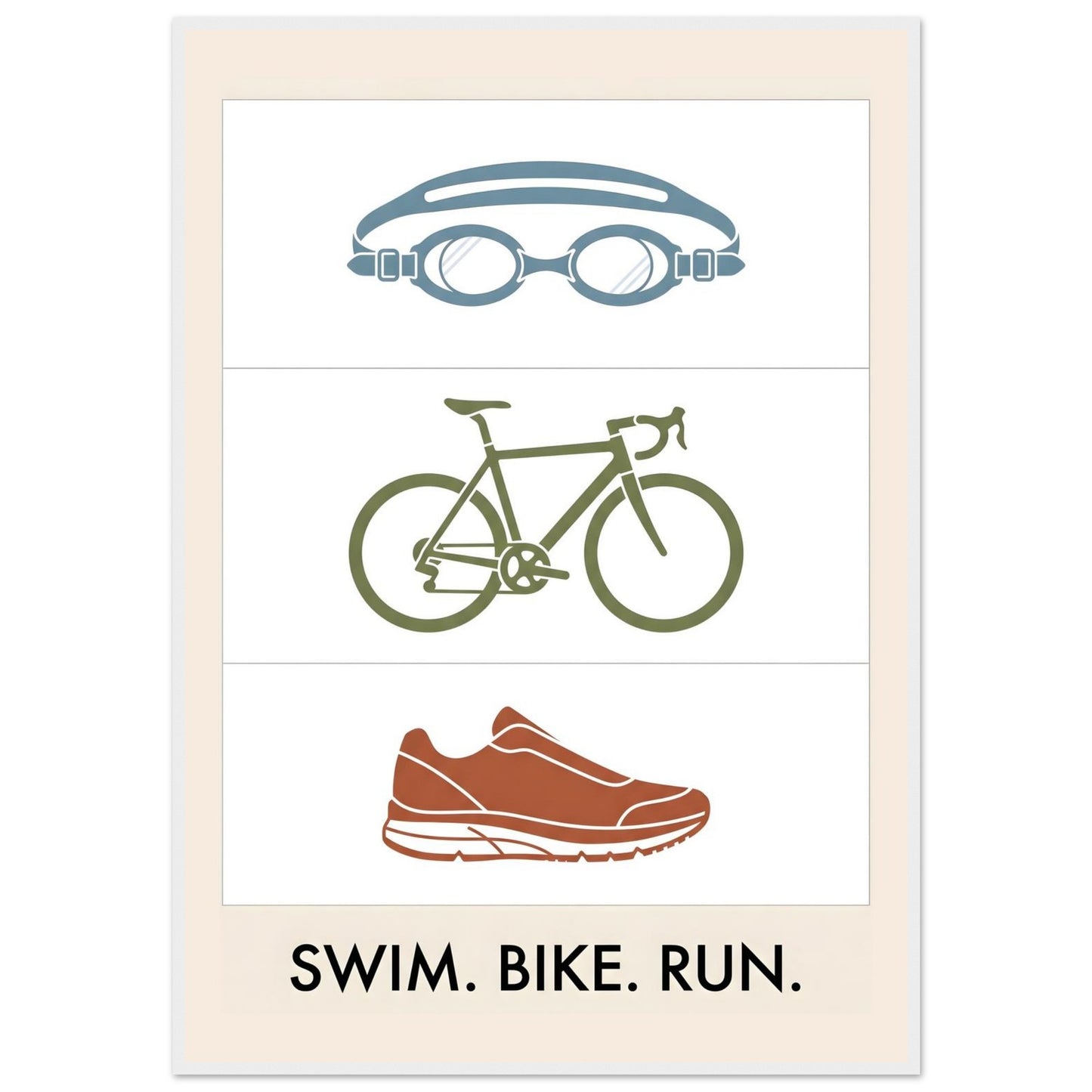 Swim Bike Run Poster: Minimalist Triathlon Icons Wall Art - 13x18 cm / 5x7″ - White frame / Ready-to-hang - Sparkycare
