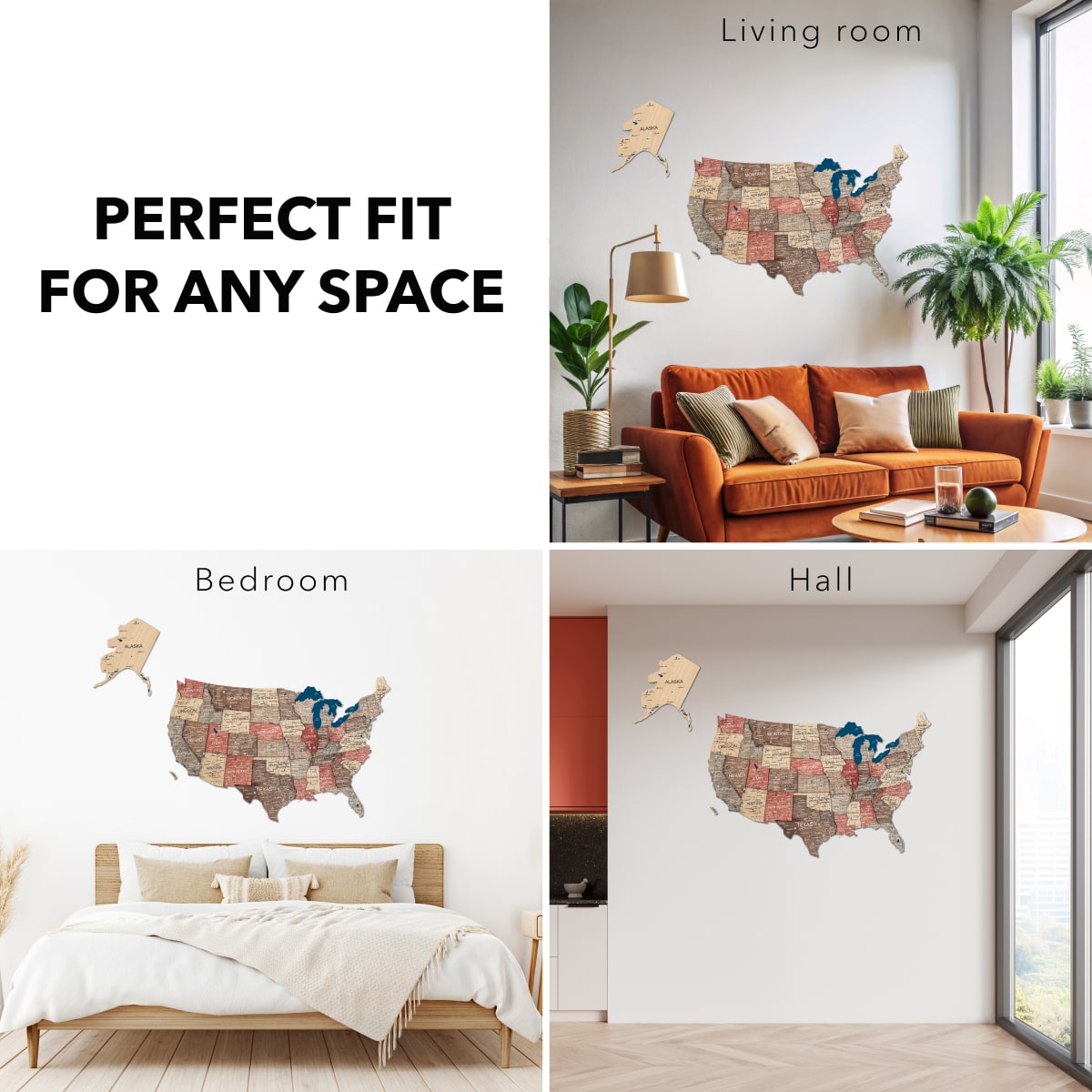 Wood 3D USA Map Wall Art - Fusion