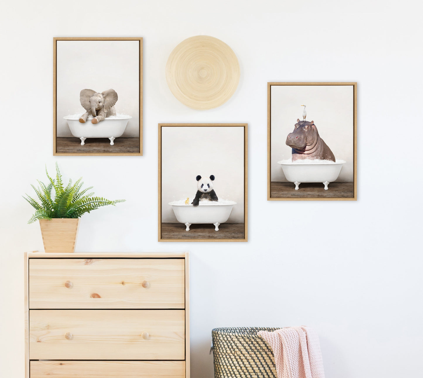 Sylvie Panda Waving in Rustic Bath Framed Canvas by Amy Peterson Art Studio