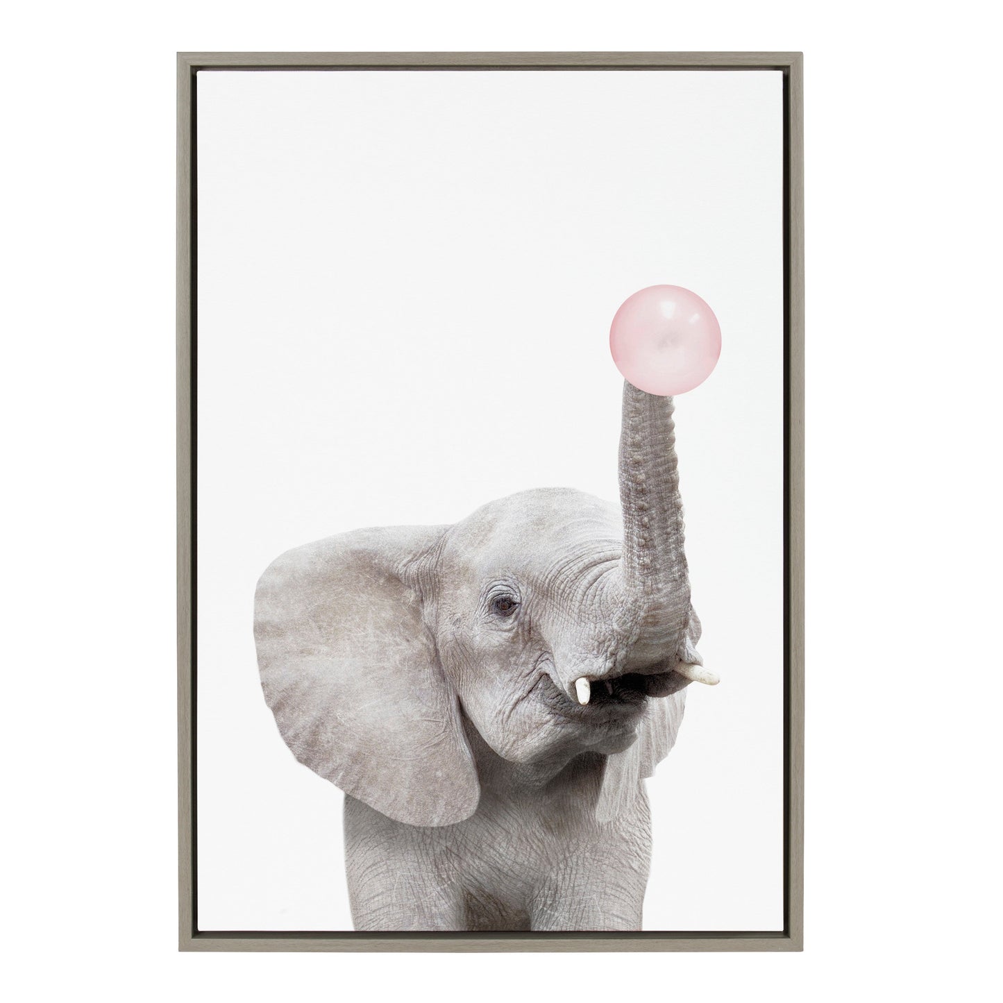 Bubble Gum Elephant Framed Canvas Wall Art