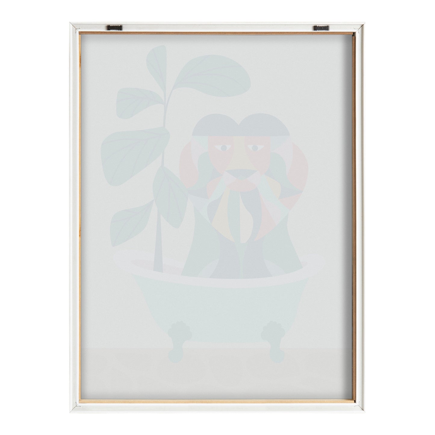 Mid Century Modern Lion in Bathtub Framed Glass Wall Art