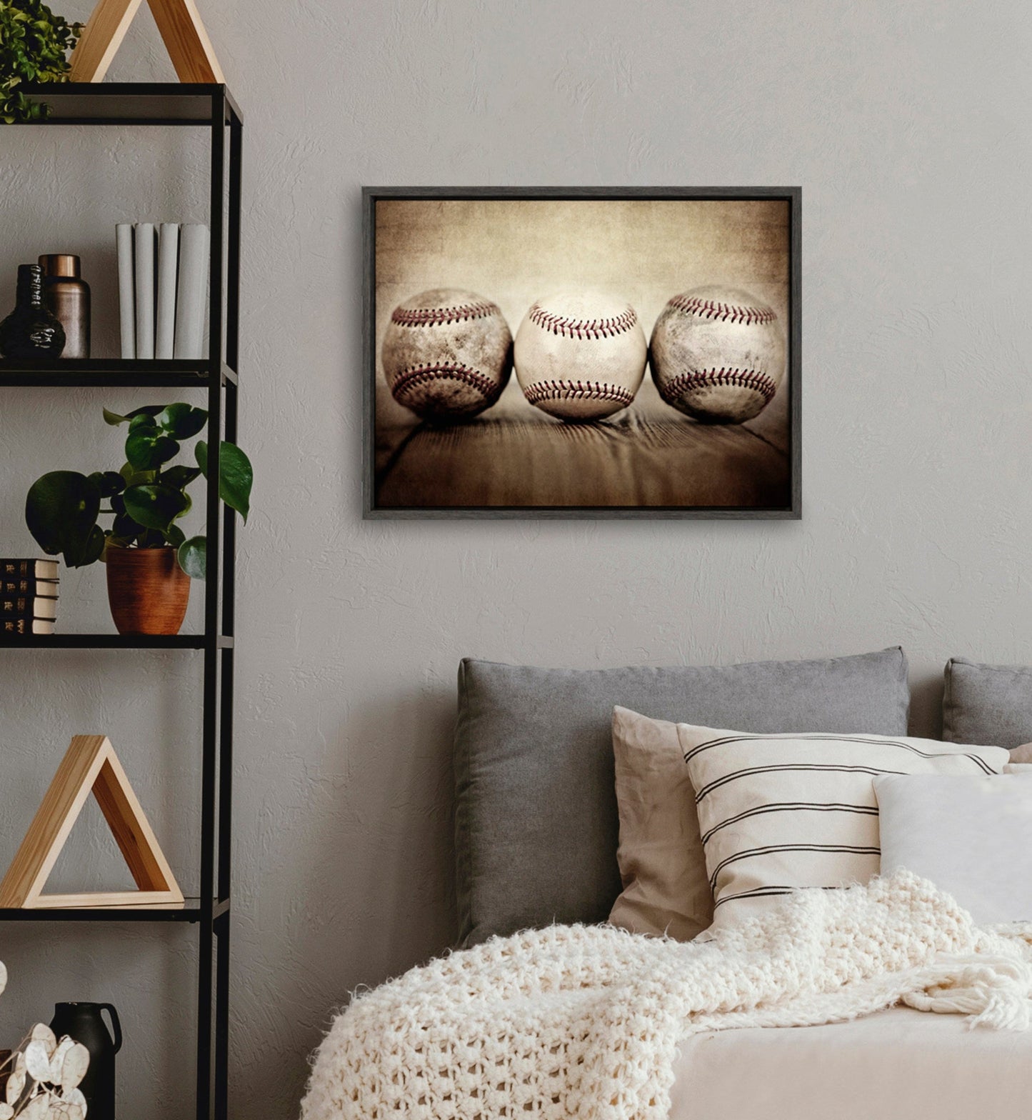 Sylvie Three Vintage Baseballs Framed Canvas by Shawn St. Peter