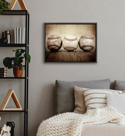 Sylvie Three Vintage Baseballs Framed Canvas by Shawn St. Peter