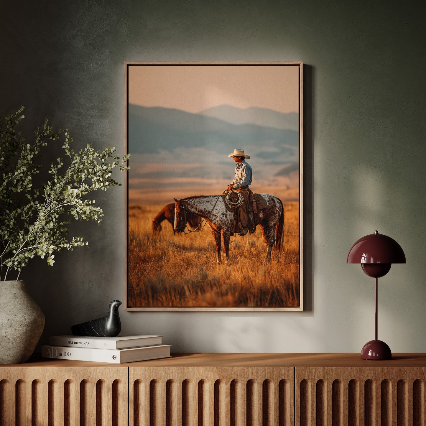 Sunlit Prairie Cowboy Western Wall Art Print