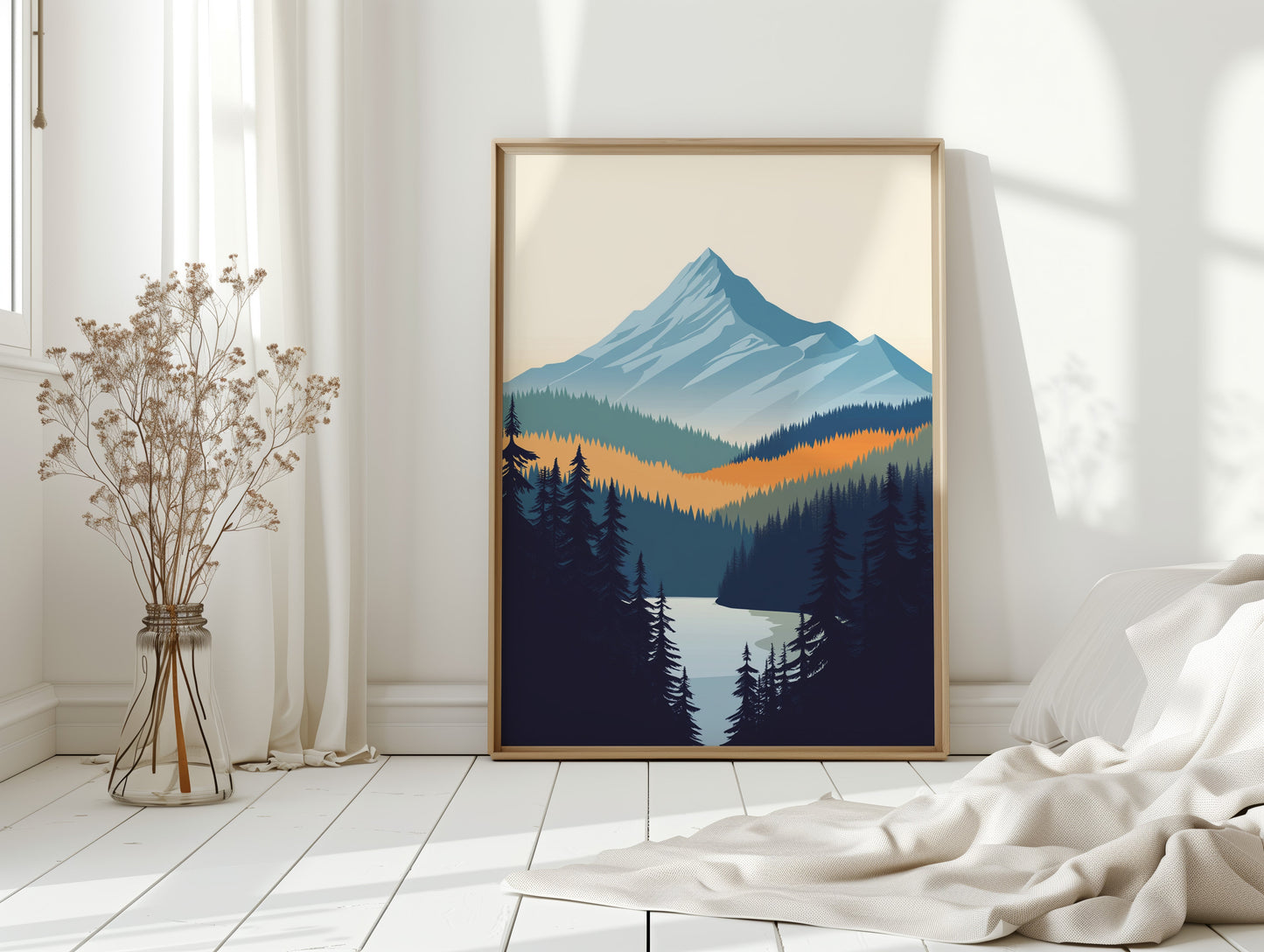 Serene Peaks Modern Mountain Landscape Print