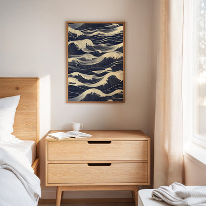 Ocean Waves Japandi Wall Art Print