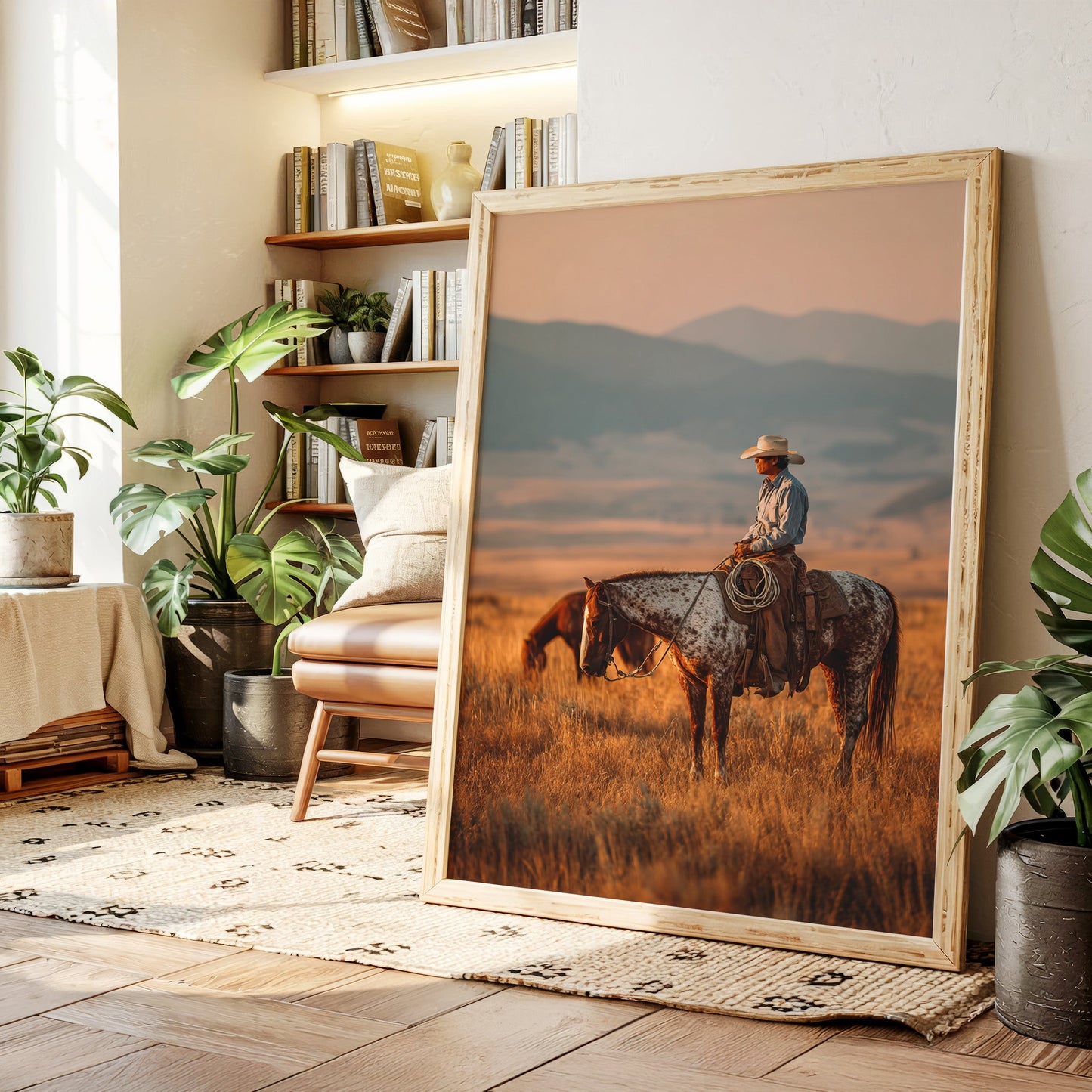 Sunlit Prairie Cowboy Western Wall Art Print