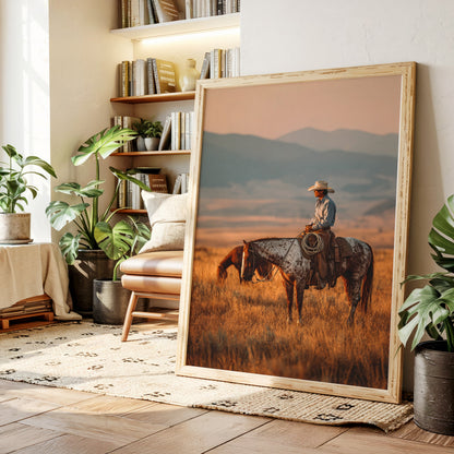 Sunlit Prairie Cowboy Western Wall Art Print