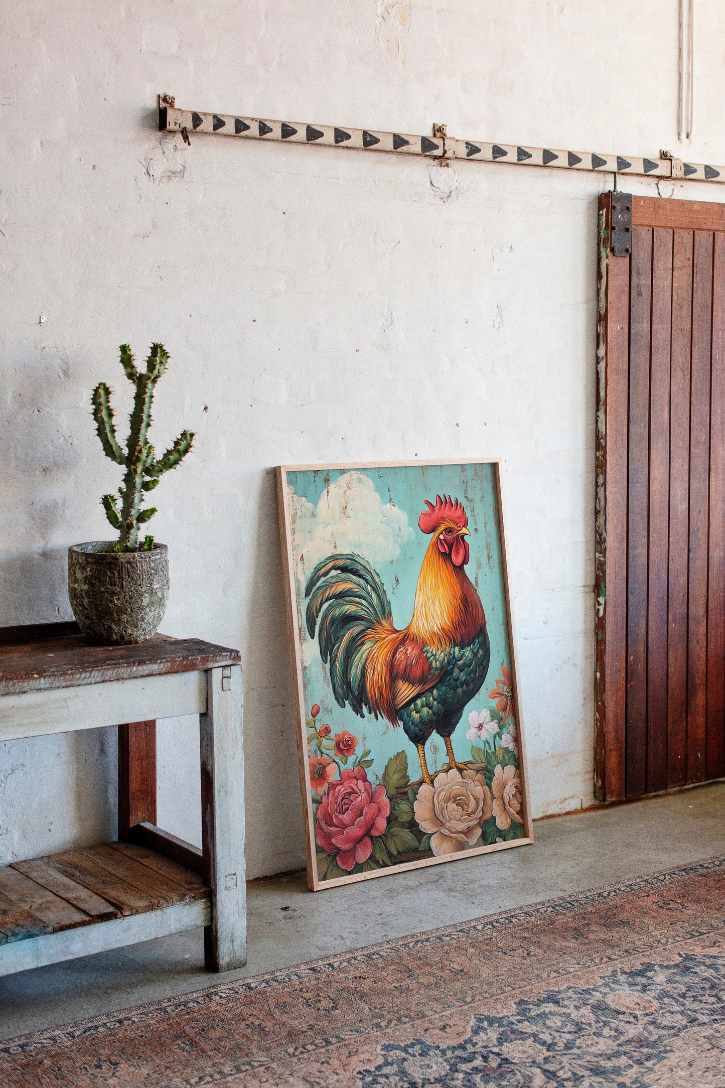 King Rooster Wall Art - Floral Farmhouse Print