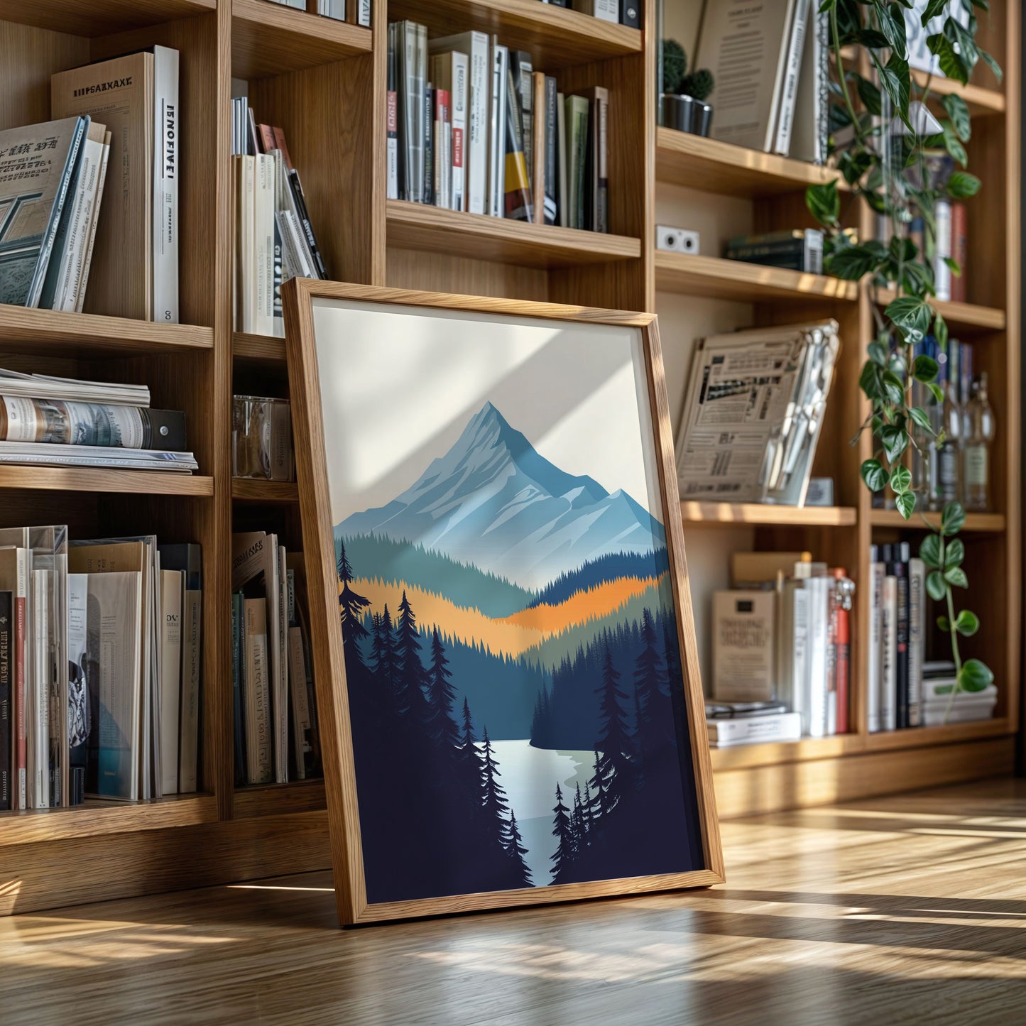 Serene Peaks Modern Mountain Landscape Print